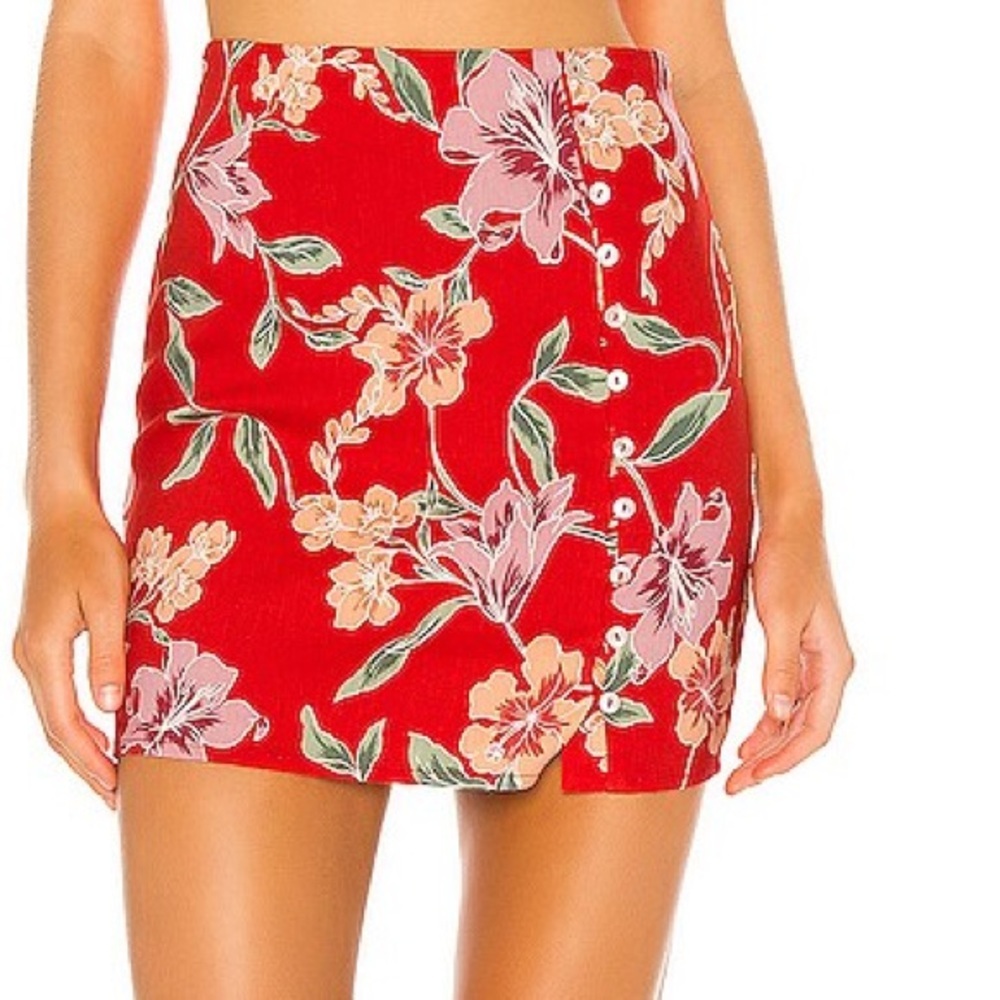PRIVACY PLEASE X Revolve Balboa‎ Mini Skirt in Red Jessa Floral NWT